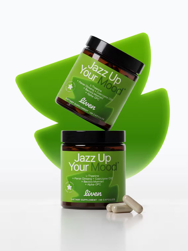 Two jars of 'Jazz Up Your Mood' dietary supplement