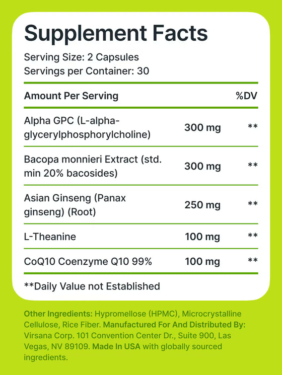 Supplement facts label with detailed ingredient list