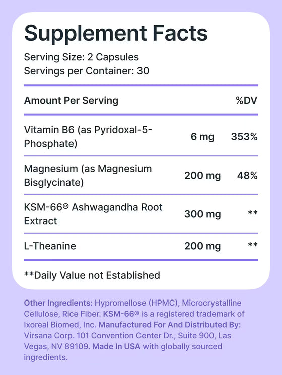 Supplement facts label with vitamins and minerals